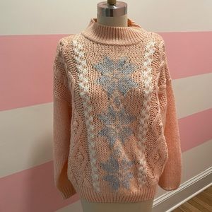 Vintage peach cable knit snowflake sweater size xl